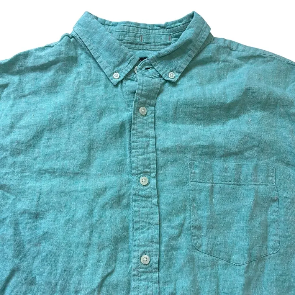 Banana Republic Men’s Light Blue 100% Linen Casual Dress Short Sleeve XL Resort